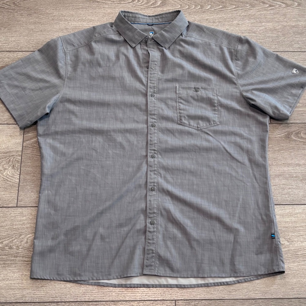 Kuhl Button Down Shirt Mens XL Grey Short Sleeve Hiking Outdoor Travel Gorpcore